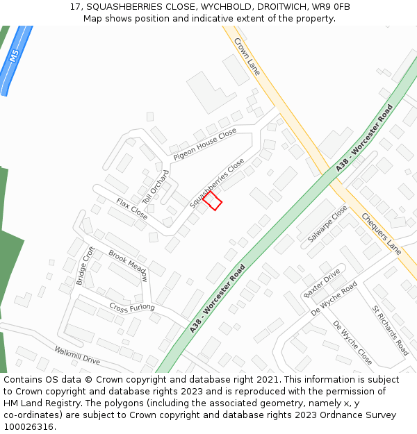 17, SQUASHBERRIES CLOSE, WYCHBOLD, DROITWICH, WR9 0FB: Location map and indicative extent of plot