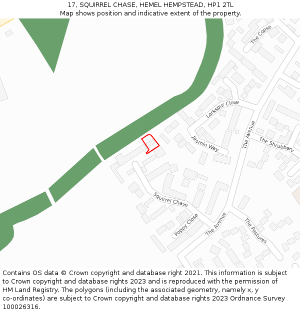 17, SQUIRREL CHASE, HEMEL HEMPSTEAD, HP1 2TL: Location map and indicative extent of plot