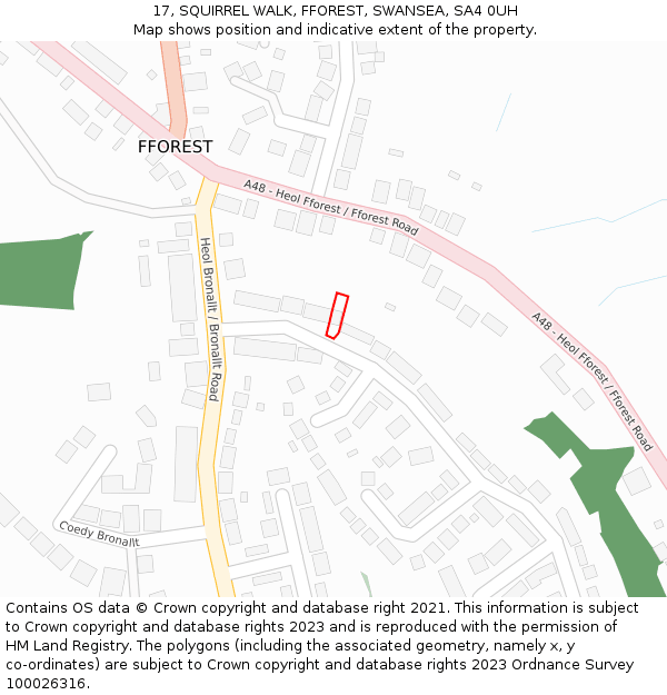 17, SQUIRREL WALK, FFOREST, SWANSEA, SA4 0UH: Location map and indicative extent of plot