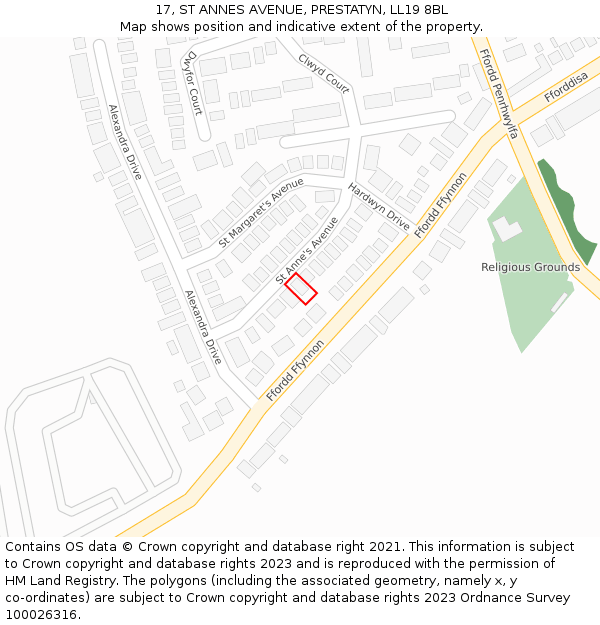 17, ST ANNES AVENUE, PRESTATYN, LL19 8BL: Location map and indicative extent of plot