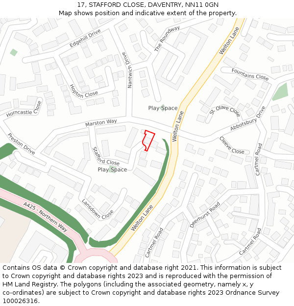 17, STAFFORD CLOSE, DAVENTRY, NN11 0GN: Location map and indicative extent of plot
