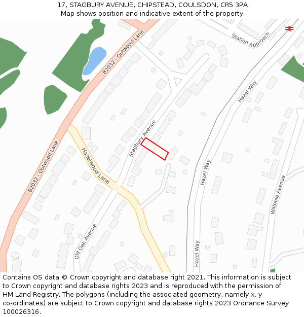 17, STAGBURY AVENUE, CHIPSTEAD, COULSDON, CR5 3PA: Location map and indicative extent of plot