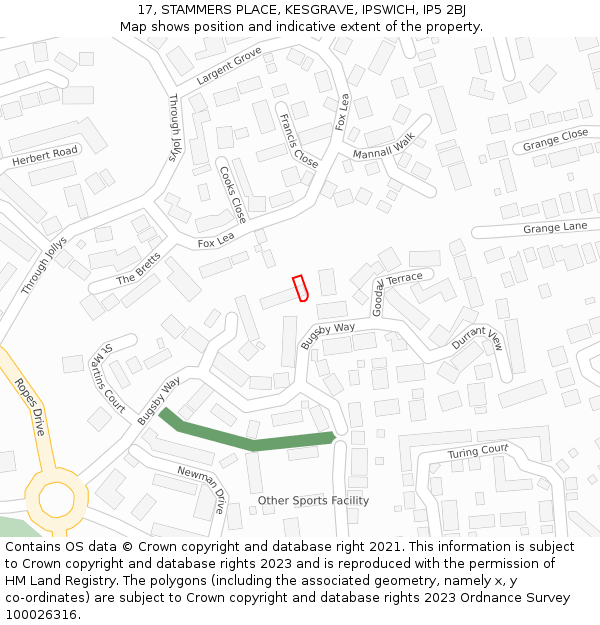 17, STAMMERS PLACE, KESGRAVE, IPSWICH, IP5 2BJ: Location map and indicative extent of plot