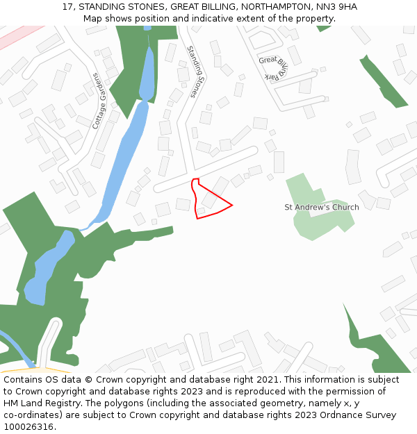 17, STANDING STONES, GREAT BILLING, NORTHAMPTON, NN3 9HA: Location map and indicative extent of plot