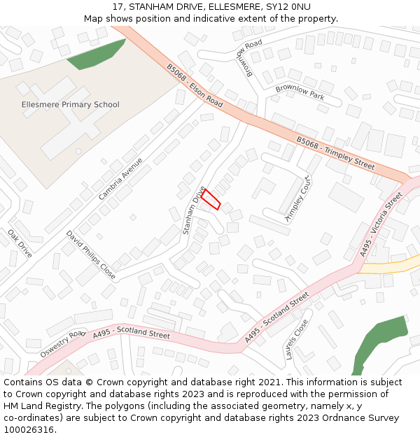 17, STANHAM DRIVE, ELLESMERE, SY12 0NU: Location map and indicative extent of plot