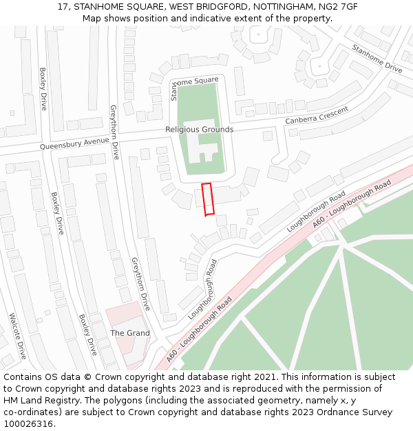 17, STANHOME SQUARE, WEST BRIDGFORD, NOTTINGHAM, NG2 7GF: Location map and indicative extent of plot