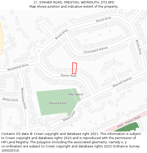 17, STANIER ROAD, PRESTON, WEYMOUTH, DT3 6PD: Location map and indicative extent of plot