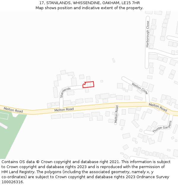 17, STANILANDS, WHISSENDINE, OAKHAM, LE15 7HR: Location map and indicative extent of plot