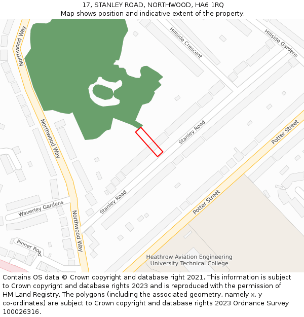 17, STANLEY ROAD, NORTHWOOD, HA6 1RQ: Location map and indicative extent of plot