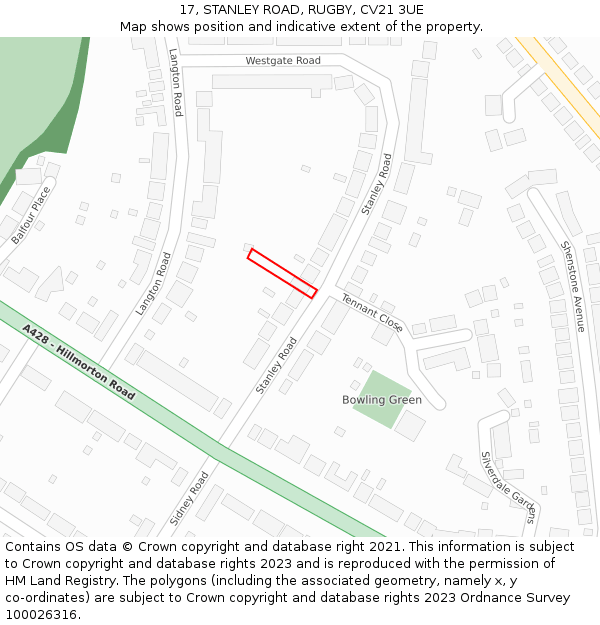 17, STANLEY ROAD, RUGBY, CV21 3UE: Location map and indicative extent of plot