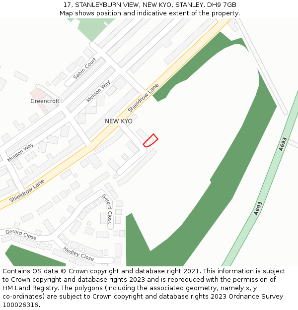 17, STANLEYBURN VIEW, NEW KYO, STANLEY, DH9 7GB: Location map and indicative extent of plot