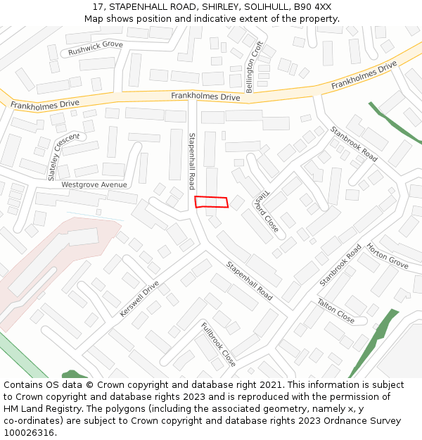 17, STAPENHALL ROAD, SHIRLEY, SOLIHULL, B90 4XX: Location map and indicative extent of plot