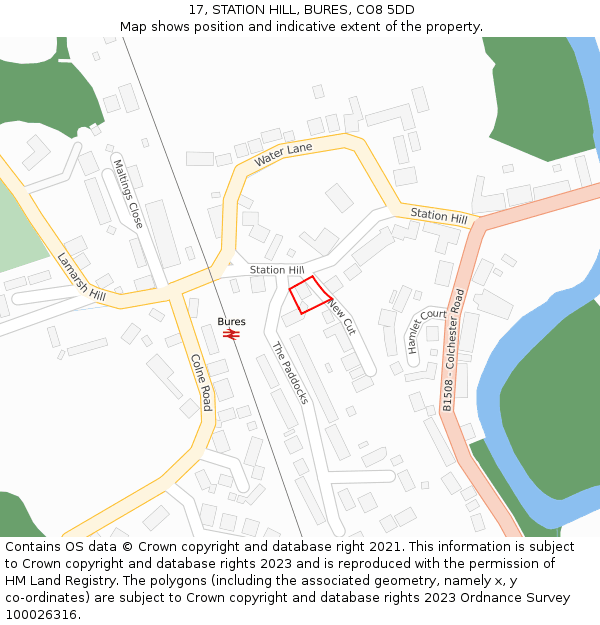17, STATION HILL, BURES, CO8 5DD: Location map and indicative extent of plot