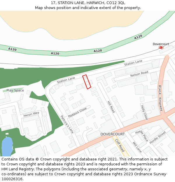 17, STATION LANE, HARWICH, CO12 3QL: Location map and indicative extent of plot