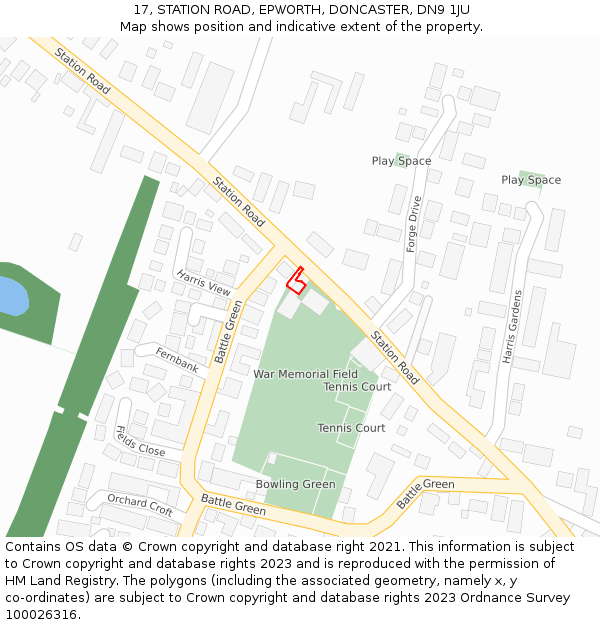 17, STATION ROAD, EPWORTH, DONCASTER, DN9 1JU: Location map and indicative extent of plot