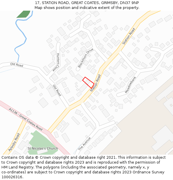 17, STATION ROAD, GREAT COATES, GRIMSBY, DN37 9NP: Location map and indicative extent of plot