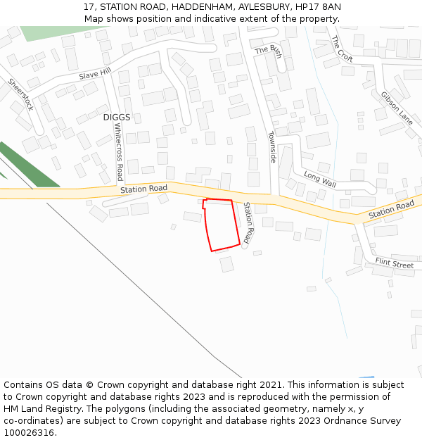 17, STATION ROAD, HADDENHAM, AYLESBURY, HP17 8AN: Location map and indicative extent of plot