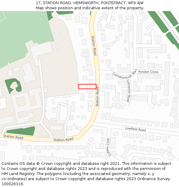 17, STATION ROAD, HEMSWORTH, PONTEFRACT, WF9 4JW: Location map and indicative extent of plot