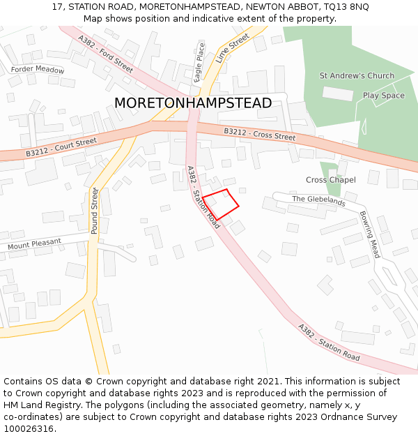 17, STATION ROAD, MORETONHAMPSTEAD, NEWTON ABBOT, TQ13 8NQ: Location map and indicative extent of plot