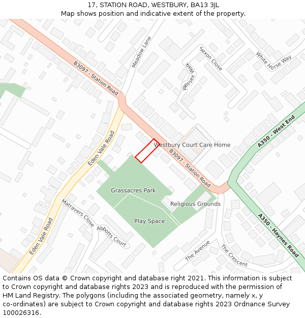 17, STATION ROAD, WESTBURY, BA13 3JL: Location map and indicative extent of plot