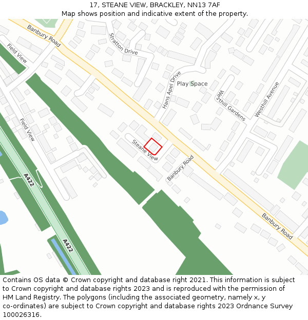 17, STEANE VIEW, BRACKLEY, NN13 7AF: Location map and indicative extent of plot