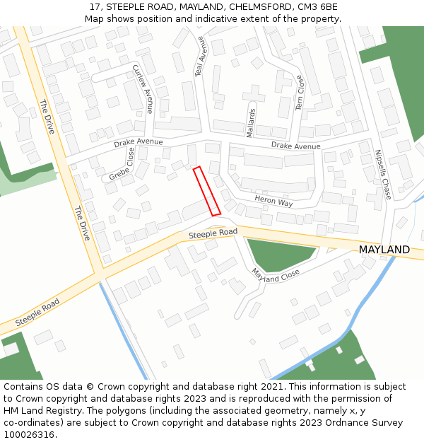 17, STEEPLE ROAD, MAYLAND, CHELMSFORD, CM3 6BE: Location map and indicative extent of plot