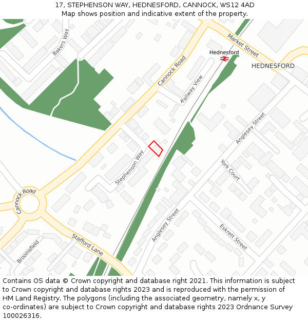 17, STEPHENSON WAY, HEDNESFORD, CANNOCK, WS12 4AD: Location map and indicative extent of plot