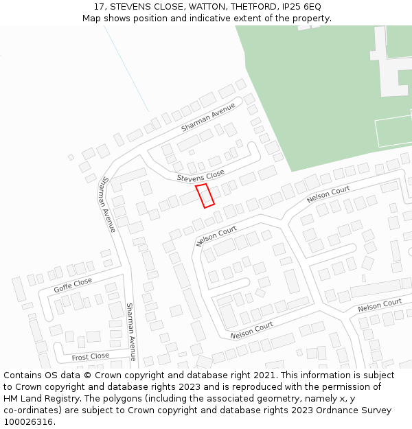 17, STEVENS CLOSE, WATTON, THETFORD, IP25 6EQ: Location map and indicative extent of plot