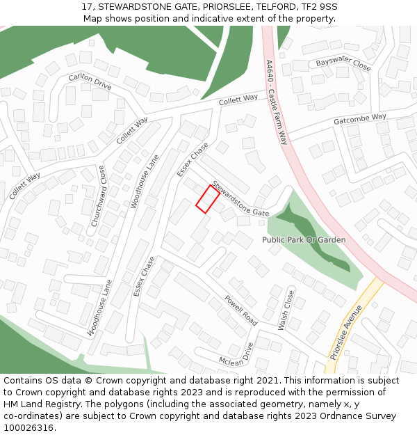 17, STEWARDSTONE GATE, PRIORSLEE, TELFORD, TF2 9SS: Location map and indicative extent of plot