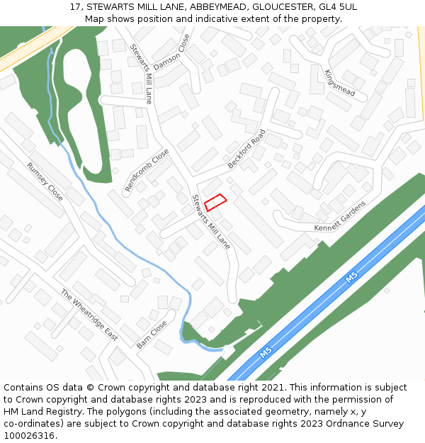 17, STEWARTS MILL LANE, ABBEYMEAD, GLOUCESTER, GL4 5UL: Location map and indicative extent of plot