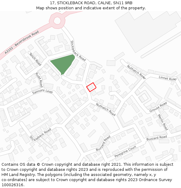 17, STICKLEBACK ROAD, CALNE, SN11 9RB: Location map and indicative extent of plot