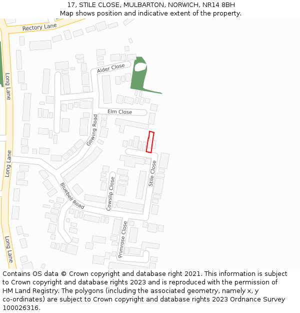 17, STILE CLOSE, MULBARTON, NORWICH, NR14 8BH: Location map and indicative extent of plot