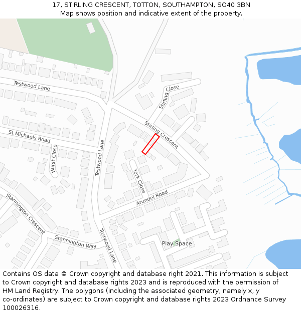 17, STIRLING CRESCENT, TOTTON, SOUTHAMPTON, SO40 3BN: Location map and indicative extent of plot