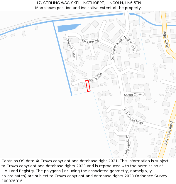 17, STIRLING WAY, SKELLINGTHORPE, LINCOLN, LN6 5TN: Location map and indicative extent of plot