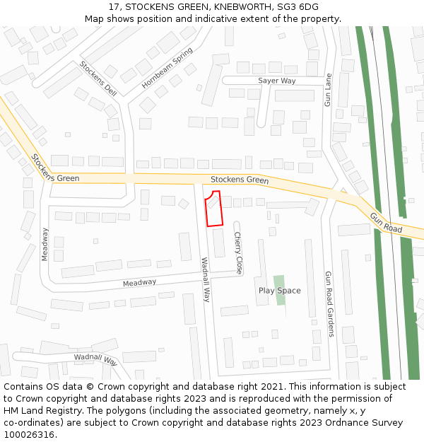 17, STOCKENS GREEN, KNEBWORTH, SG3 6DG: Location map and indicative extent of plot