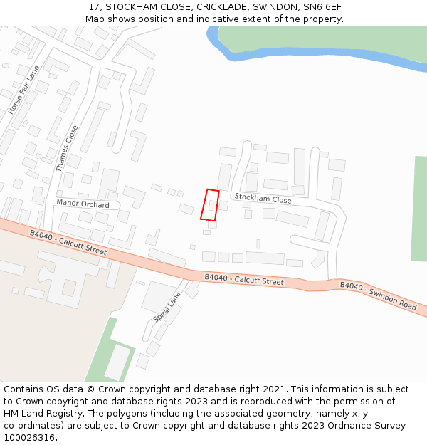 17, STOCKHAM CLOSE, CRICKLADE, SWINDON, SN6 6EF: Location map and indicative extent of plot