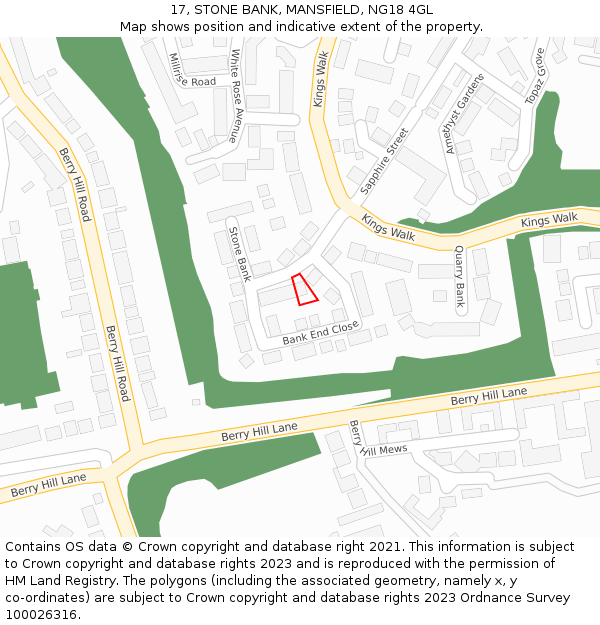 17, STONE BANK, MANSFIELD, NG18 4GL: Location map and indicative extent of plot
