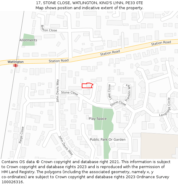17, STONE CLOSE, WATLINGTON, KING'S LYNN, PE33 0TE: Location map and indicative extent of plot