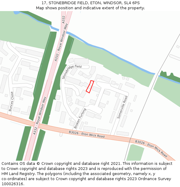 17, STONEBRIDGE FIELD, ETON, WINDSOR, SL4 6PS: Location map and indicative extent of plot
