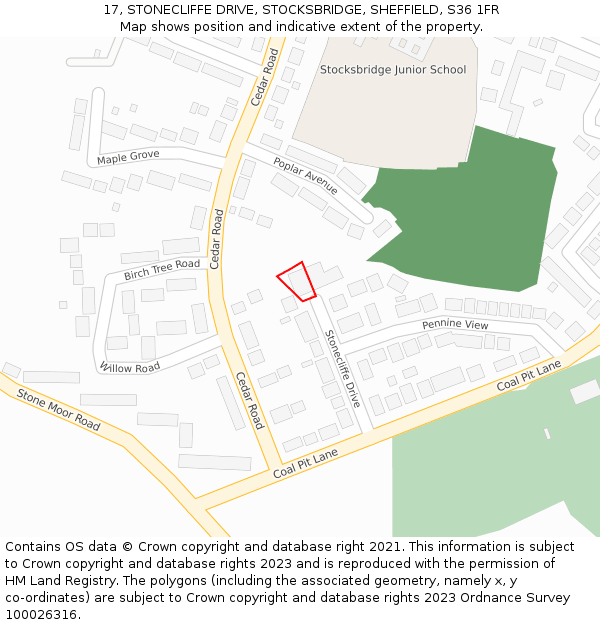 17, STONECLIFFE DRIVE, STOCKSBRIDGE, SHEFFIELD, S36 1FR: Location map and indicative extent of plot