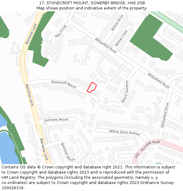 17, STONECROFT MOUNT, SOWERBY BRIDGE, HX6 2SB: Location map and indicative extent of plot