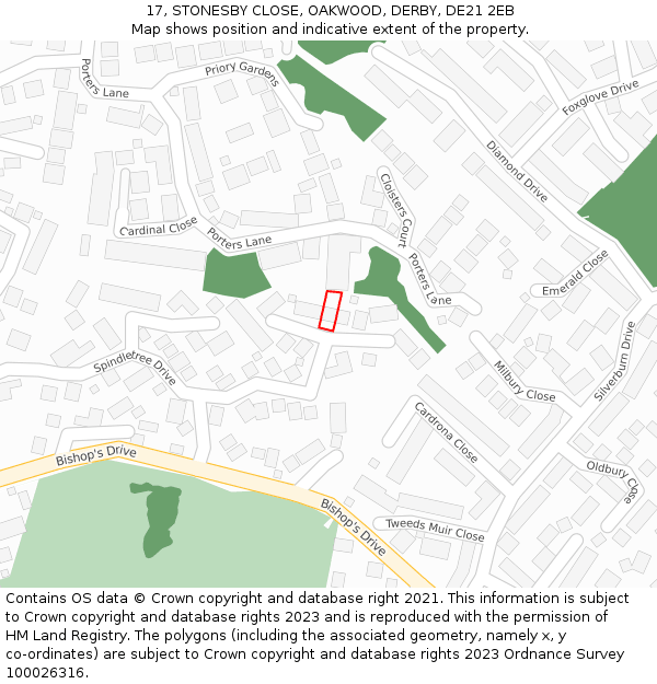 17, STONESBY CLOSE, OAKWOOD, DERBY, DE21 2EB: Location map and indicative extent of plot