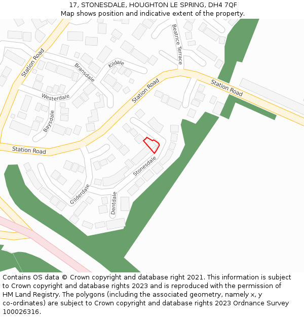 17, STONESDALE, HOUGHTON LE SPRING, DH4 7QF: Location map and indicative extent of plot