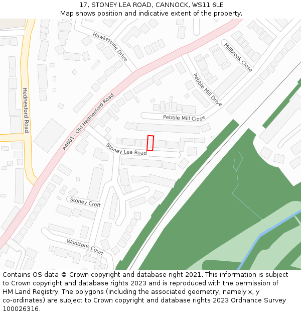 17, STONEY LEA ROAD, CANNOCK, WS11 6LE: Location map and indicative extent of plot