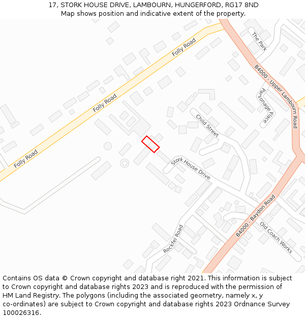 17, STORK HOUSE DRIVE, LAMBOURN, HUNGERFORD, RG17 8ND: Location map and indicative extent of plot