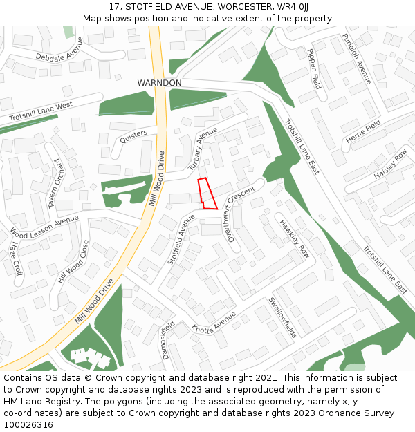 17, STOTFIELD AVENUE, WORCESTER, WR4 0JJ: Location map and indicative extent of plot