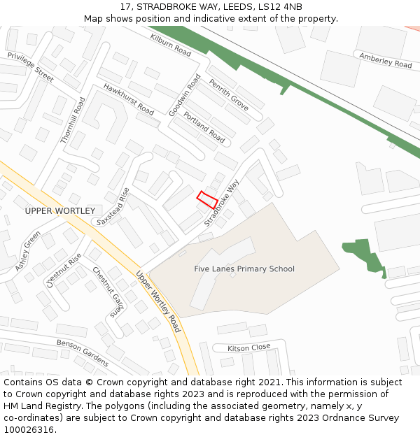 17, STRADBROKE WAY, LEEDS, LS12 4NB: Location map and indicative extent of plot