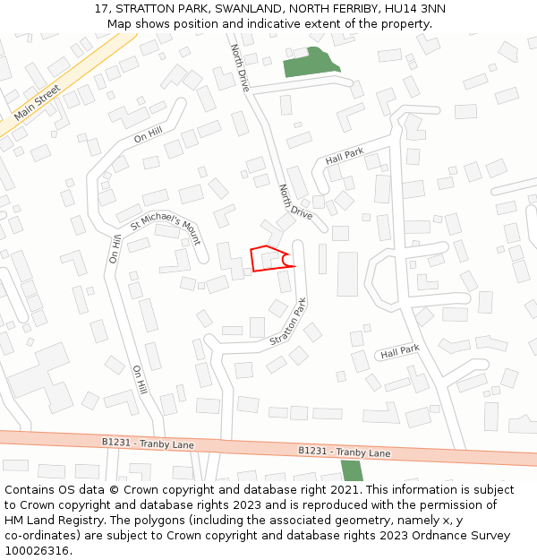 17, STRATTON PARK, SWANLAND, NORTH FERRIBY, HU14 3NN: Location map and indicative extent of plot