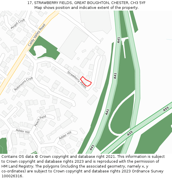 17, STRAWBERRY FIELDS, GREAT BOUGHTON, CHESTER, CH3 5YF: Location map and indicative extent of plot