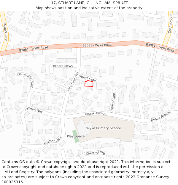 17, STUART LANE, GILLINGHAM, SP8 4TE: Location map and indicative extent of plot